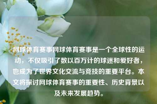 网球体育赛事网球体育赛事是一个全球性的运动，不仅吸引了数以百万计的球迷和爱好者，也成为了世界文化交流与竞技的重要平台。本文将探讨网球体育赛事的重要性、历史背景以及未来发展趋势。